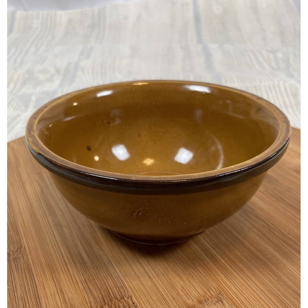 Vintage Stone Pottery Round Brown‎ Cereal Soup Bowl Dish Glossy MCM Home Decor